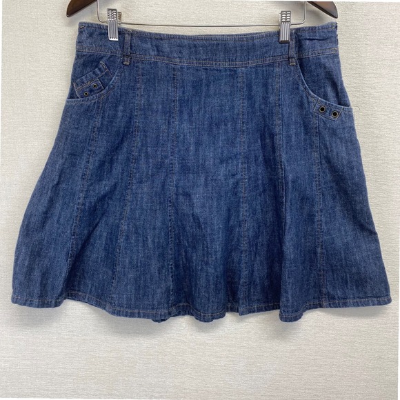 Vintage KHAKIS Women's Denim A-Line Skirt Blue Size 12 Pockets Zip Closure 90's - Picture 2 of 9